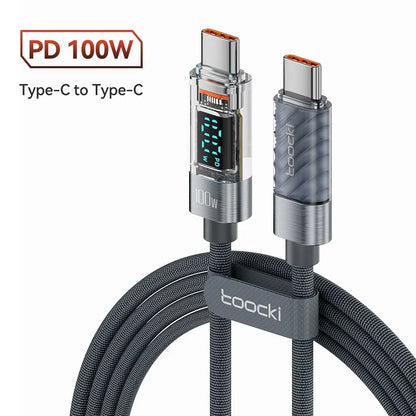 Type C to Type C Cable 100W PD Display Fast Charging Charger USB C to USB C Transparent Cable for Xiaomi Macbook