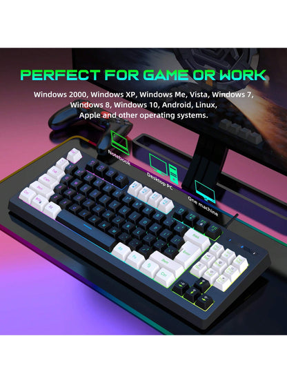 Snpurdiri Rgb Illuminated, Compact Gaming Keyboard, Usb Cable 87-Key Gaming Keyboard, Led Rainbow Backlit Keyboard, Membrane Keyboard, Suitable for Laptop, Pc Gaming, and Work Keyboard