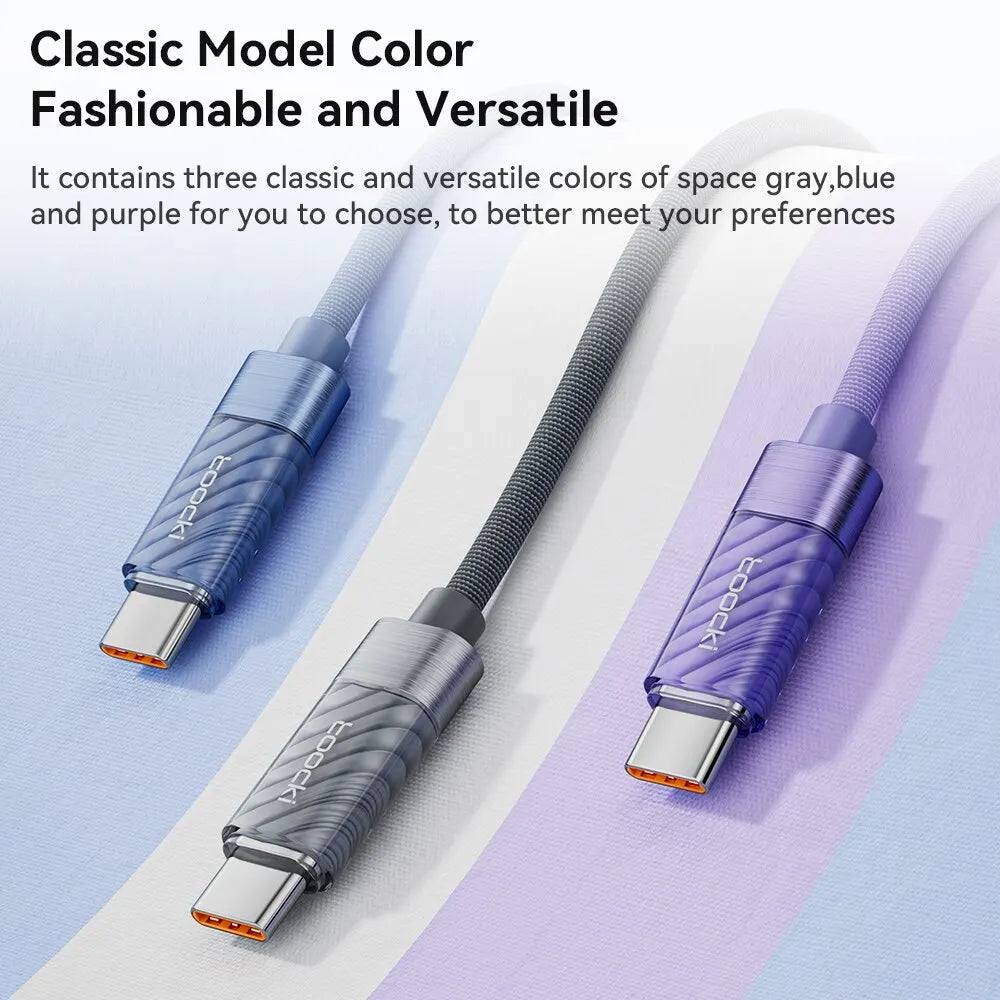 Type C to Type C Cable 100W PD Display Fast Charging Charger USB C to USB C Transparent Cable for Xiaomi Macbook