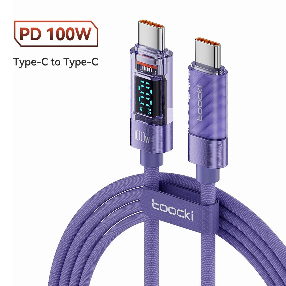 Type C to Type C Cable 100W PD Display Fast Charging Charger USB C to USB C Transparent Cable for Xiaomi Macbook