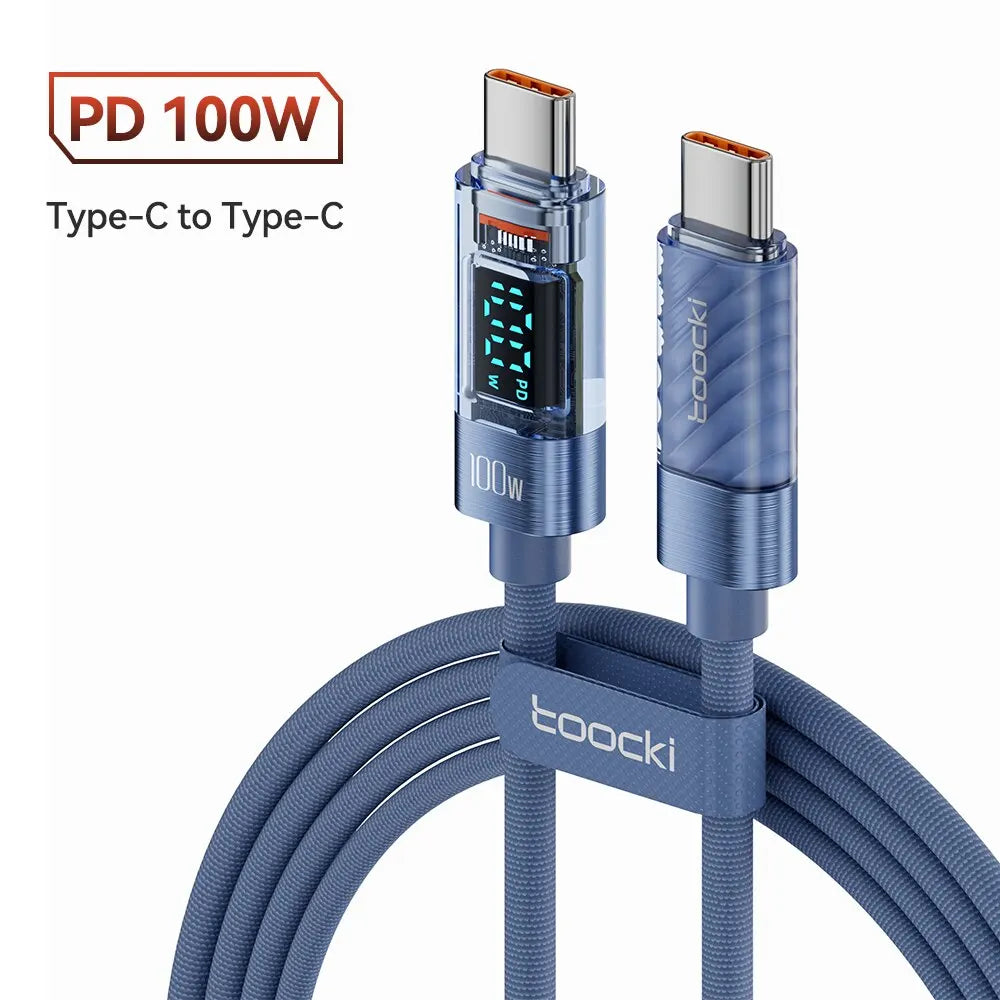 Type C to Type C Cable 100W PD Display Fast Charging Charger USB C to USB C Transparent Cable for Xiaomi Macbook