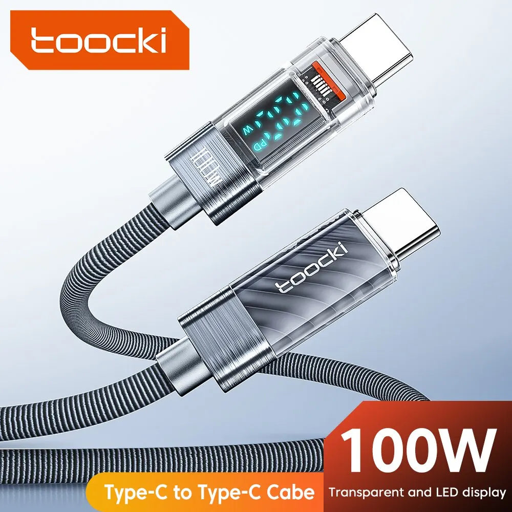 Type C to Type C Cable 100W PD Display Fast Charging Charger USB C to USB C Transparent Cable for Xiaomi Macbook
